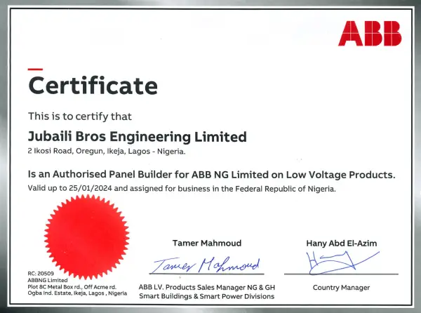 Jubaili Bros certificate